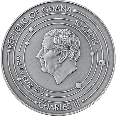 Ghana 2025 10 Cedis URANUS Solar System 2 oz Antique Silver Coin Stand & Removable Green Quartz Planet Uranus