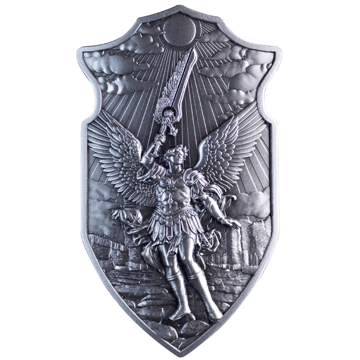 KOMSCO South Korea 2025 The Shield of St. Uriel .999 2 oz Silver Shaped Antiqued Stacker