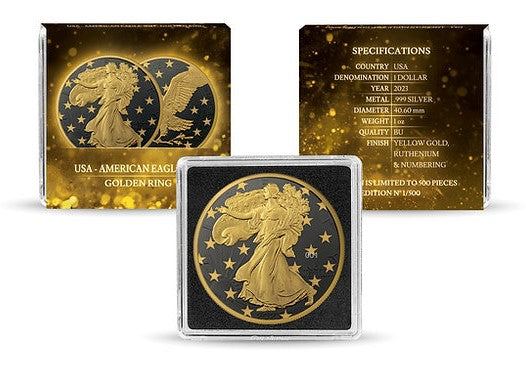 United States of America 2023 $1 American Eagle Golden Ring 1 oz .999 Silver Certificate 