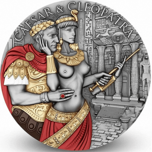 Cameroon 2024 2000 Francs CAESAR & CLEOPATRA - The Power of Love - with Ruby Insert 2oz .999 Silver