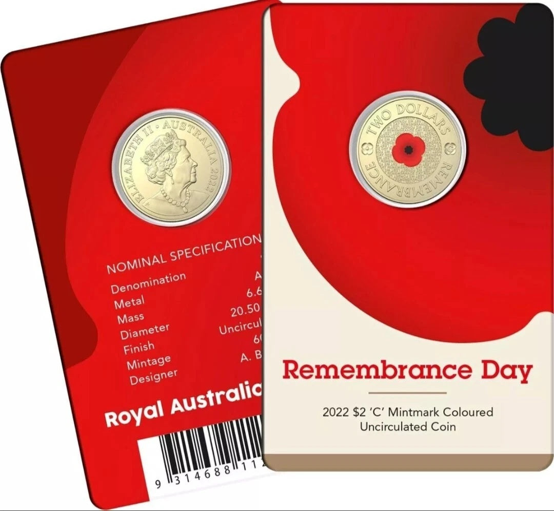 Two coin holders with a coin featuring a poppy design and 'Royal Australian' branding.