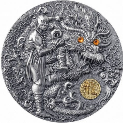 Niue 2023 $5 Shaolin Dragon Kung Fu Martial Art Styles 2 Oz Antique Silver Coin 500 Made