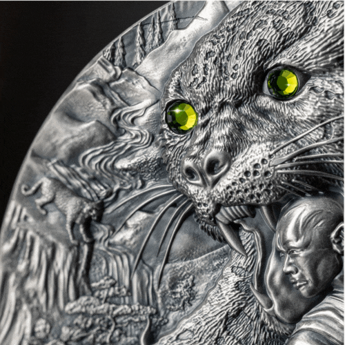Niue 2023 $5 Shaolin Leopard Kung Fu Martial Art Styles Swarovski Crystal 2 Oz Antique Silver Coin