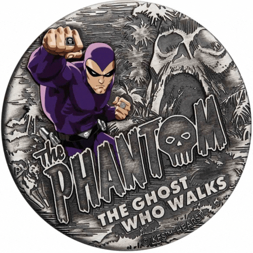 Tuvalu 2023 $2 The Phantom - The Ghost Who Walks 2oz .9999 Silver Antiqued Coin Reverse 2