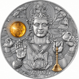 Niue 2023 $5 Vishnu Divine Faces of the Sun 3oz Antique finish .999 Gilded Silver Coin