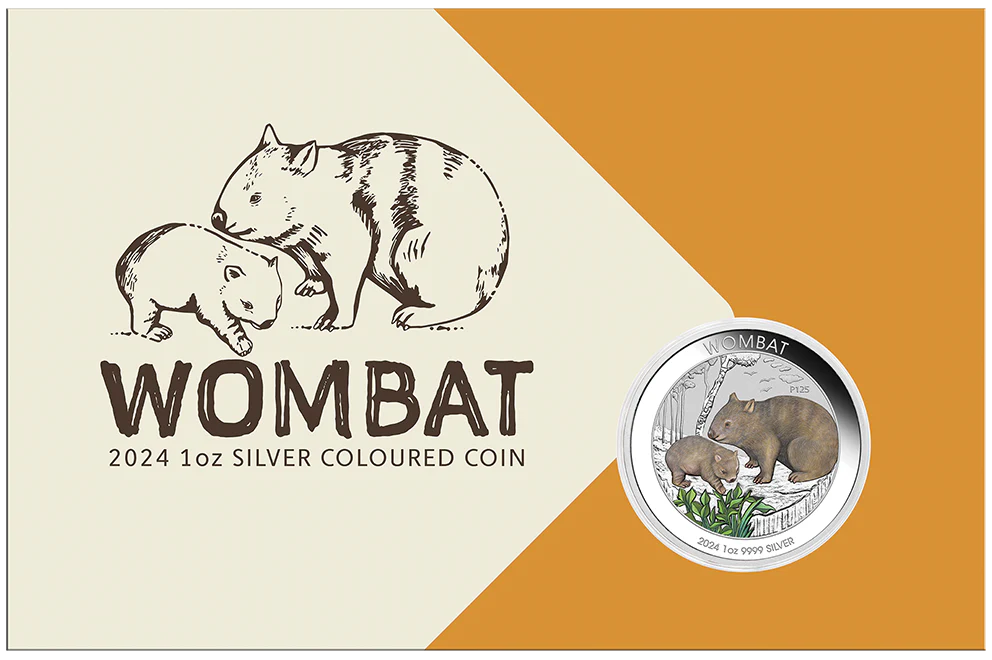 Australia 2024 $1 Wombat Coloured 1oz .9999 Silver Coin in Card Perth Mint