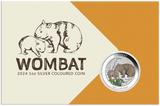 Australia 2024 $1 Wombat Coloured 1oz .9999 Silver Coin in Card Perth Mint