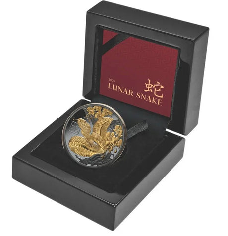 #838 CERTIFICATE Niue 2025 $1 Lunar Year of the Snake Gold-plated 1oz Silver Black Proof Coin