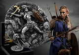 Niue 2024 $5 BARBARIAN Woman Warriors 2 oz High Relief Coloured Antique Silver