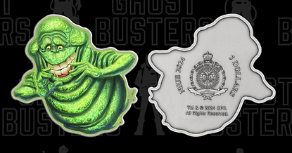 Niue 2024 $5 Ghostbusters™  Slimer Shaped 2 oz .999 Silver Antiqued Coloured Coin