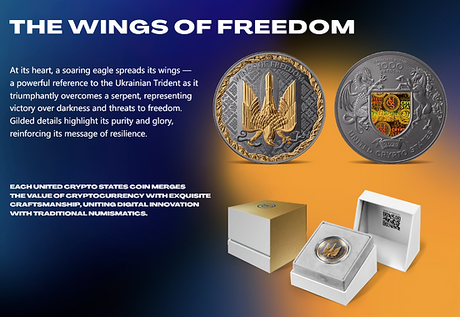 United Crypto States 2025 1000 Satoshi The Wings of Freedom Ukraine 1 oz Proof Silver Coin