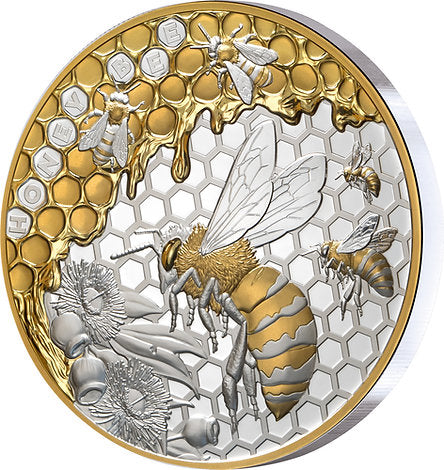 Niue 2025 $10 Honey Bee  5oz .999 Selectively Gold Plated Silver Proof
