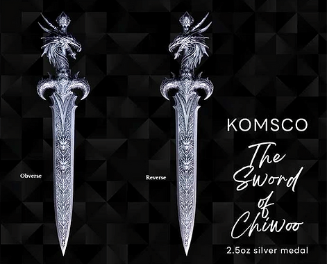 KOMSCO South Korea 2024 The Sword of Chiwoo 2.5 oz .999 Silver Antiqued Shaped Coin