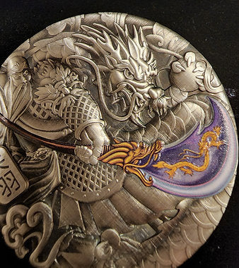 Tuvalu 2020 $5 GUAN YU – CHINESE WARRIOR GOD 5 oz .999 Pure Silver Antiqued Coin 388 Made