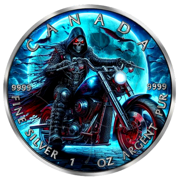 Canada 2024 $5 NIGHT RIDER Silver Coin  1 Oz .9999 Coloured from the Dark Riders Series