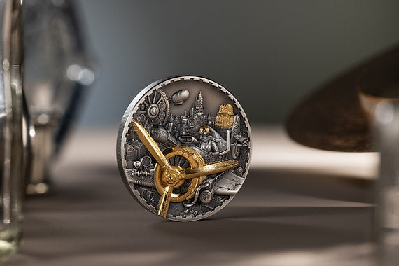 Cook Islands 2025 $20 AVIATION Steampunk 3oz .9999 Antique Silver Coin CIT Smartminting®