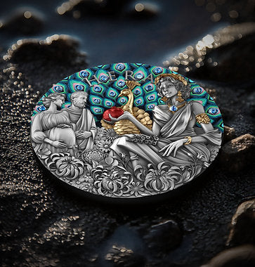 Niue 2025 $5 HERA - Divine Beauty Series - 2 Oz .999 Silver Coin with 23 x Aquamarine embedded Crystals