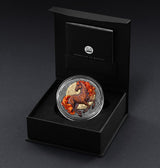 Colorful horse coin in a black box with TIBS branding on a dark background