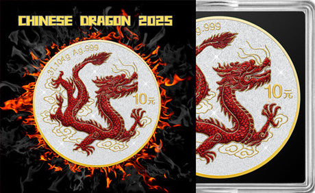 People's Republic of China PRC 2025 - / 10 Yuan CHINESE DRAGON Diamond Dust 1 Oz Silver Coin