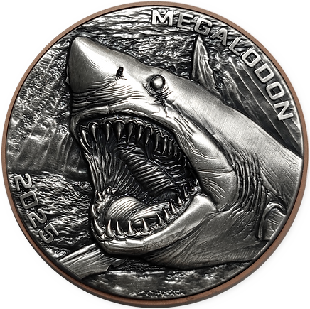 Vanuatu  2024 10 Vatu MEGALODON Double Silver Giant Dinosaurs Coin Copper Core