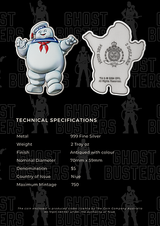 Niue 2024 $5 Ghostbusters™ Stay Puft Marshmallow Man Shaped 2oz .999 Silver Antiqued Coloured Coin