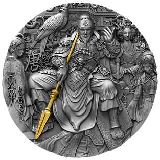 Niue 2023 $5 TAIZONG OF TANG Legends of the Great Chinese Emperors 2 Oz .999 Antiqued Silver Gilded