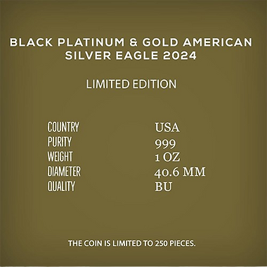 United States of America USA 2024  $1 AMERICAN EAGLE Gold & Black Platinum 1 Oz Silver Coin