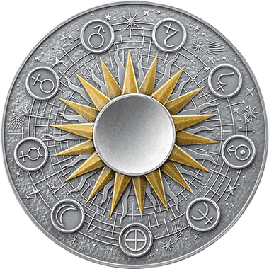 Ghana 2025 10 Cedis SUN Solar System 2 oz Antique Silver Coin Stand  & Removable Amber  Planet Sun