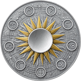 Ghana 2025 10 Cedis SUN Solar System 2 oz Antique Silver Coin Stand  & Removable Amber  Planet Sun