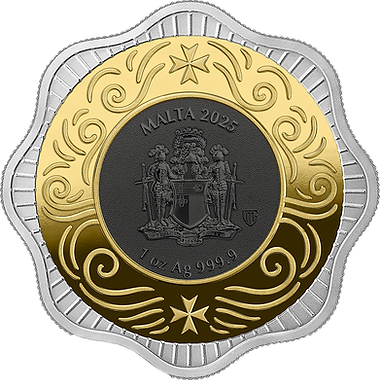 Decorative coin with gold and silver design, featuring 'Malta 2023' text.
