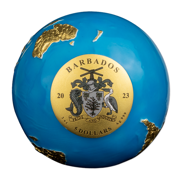 Barbados 2023 $5 BLUE MARBLE Glow in the Dark Planet Earth 3 Oz Silver Coin