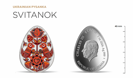 PRE-ORDER Ghana 2025 5 Cedis Svitanok Ukrainian Pysanka 1 oz Proof-like .999 Silver Coin