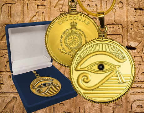 Niue 2025 $1 EYE OF HORUS II - 24kt Gold Glided .999 Silver Coin and Pendant with Crystal