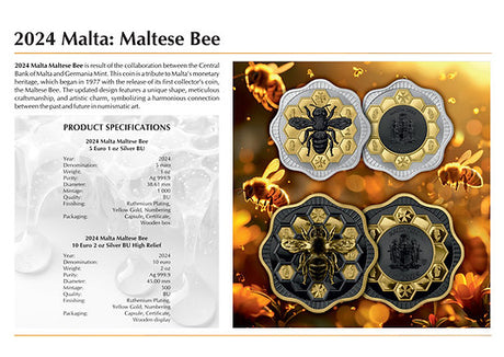 PRE-ORDER Malta 2024 5 Euro Maltese Bee 5 Euro 1 oz Silver BU Germania Mint