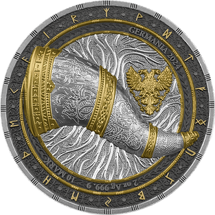 Germania Mint 2024 10 Marks Germania Artefacts: Gjallarhorn UHR 2 oz .9999 Antique Silver Coin