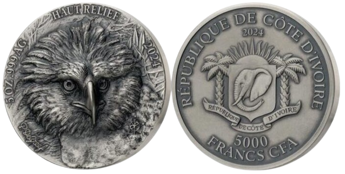 Ivory Coast 2024 5000 Francs PHILIPPINE EAGLE Big Five Asia 5 Oz Silver Coin