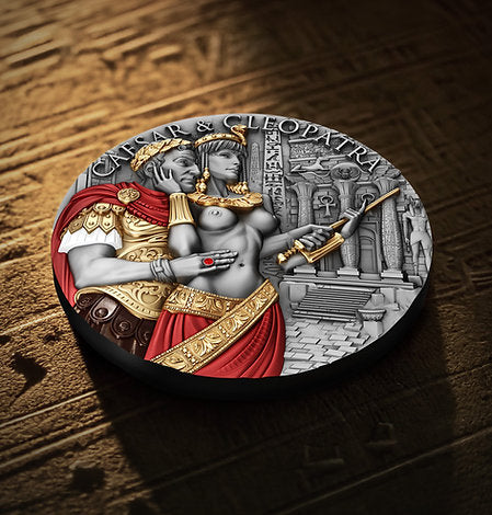 Cameroon 2024 2000 Francs CAESAR & CLEOPATRA - The Power of Love - with Ruby Insert 2oz .999 Silver