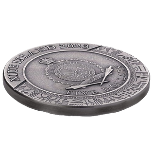 Niue 2023 $5 OSIRIS Gods of Anger 2oz High Relief Gilded .999 Antiqued Silver