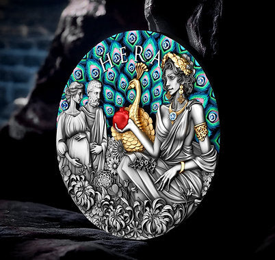 Niue 2025 $5 HERA - Divine Beauty Series - 2 Oz .999 Silver Coin with 23 x Aquamarine embedded Crystals