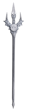 Silver trident with detailed design on a white background