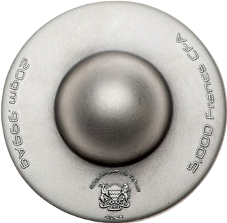 Chad 2024 5000 Francs CFA Levitating UFO Flying Saucer 20g .999 Silver Coin with Big Earth Launch Pad Obverse