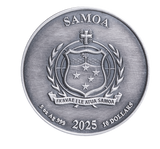 Silver coin with Samoa emblem and text on a white background