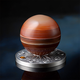 Ghana 2024 10 Cedis MARS Solar System 2 oz Antique Silver Coin Stand & Removable Carnelian  Planet Mars