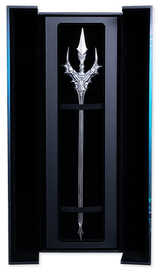 Decorative trident in a black display case