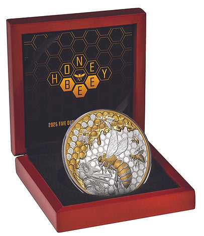 Niue 2025 $10 Honey Bee  5oz .999 Selectively Gold Plated Silver Proof