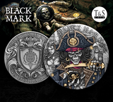 Two ornate coins with 'Black Mark' branding on a dark background