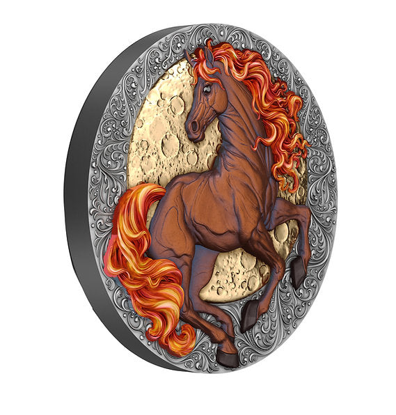 Decorative wall art with a horse design on an ornate background