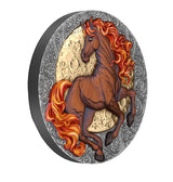 Decorative wall art with a horse design on an ornate background