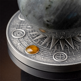 Ghana 2024 10 Cedis MOON Solar System 2 oz Antique Silver  Coin Stand  & Removable Labradorite  Planet Moon