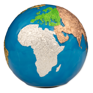 Barbados 2024 $5 BLUE MARBLE Planet Earth HUGE 5 Oz .999 Coloured Antique Silver Coin Glow in the Dark